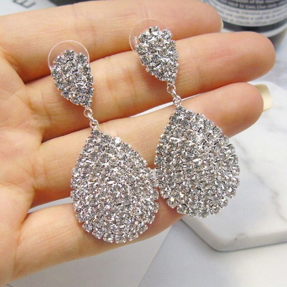 Teardrop Zirconia Crystal Drop Silver Earrings